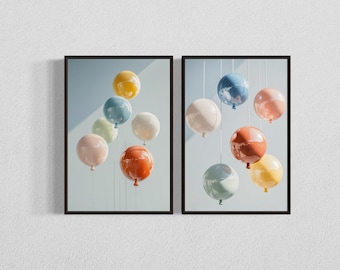 Väggkonst med keramiska ballonger, digital nedladdning, färgglad ballongkonstset, lekfull modern inredning