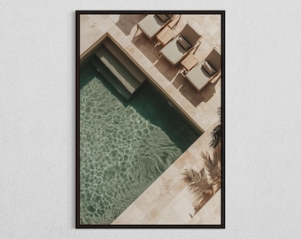 Modern Coastal DIGITAL DOWNLOAD, Minimal Poolside Wall Art, Tropical Luxury Print, Beige Resort Poster