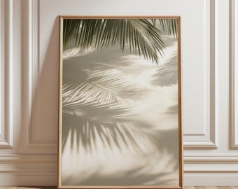 Palm Tree Shadow Print, Neutral Coastal Art (Digital Download)
