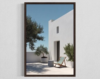 Mediterranean Courtyard Wall Art, Santorini Architecture Print, Minimal Coastal Patio Decor, Digital Download