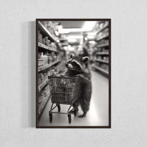 Raccoon Shopping Wall Art Digital Print, Whimsical Raccoon Illustration for Animal Lovers