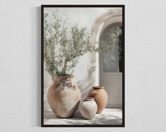 Olive Tree Wall Art, Minimalist Mediterranean Print, Framed or Unframed