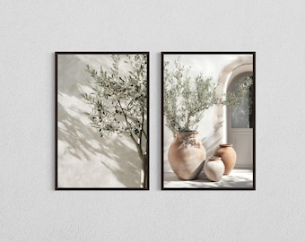 Olive Tree Pottery Print Set, Mediterranean Neutral Wall Art (Digital Download)