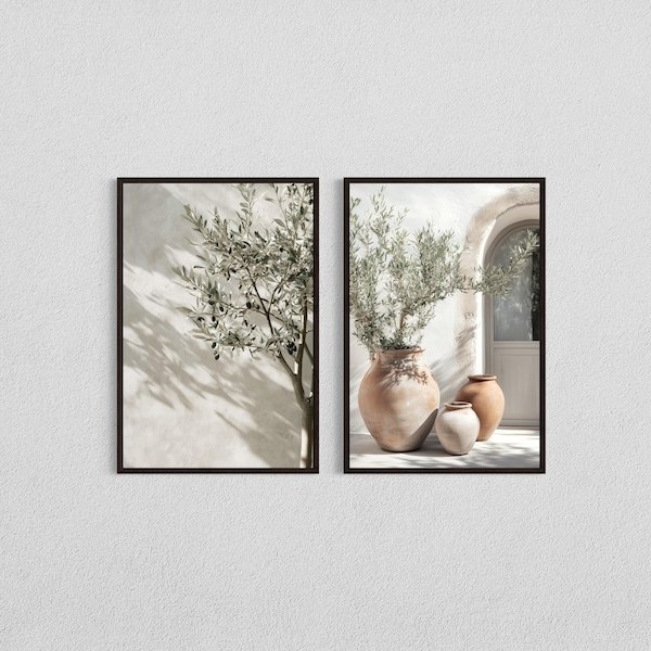 Olive Tree & Pottery Print Set: Mediterranean Wall Art (Digital Download)