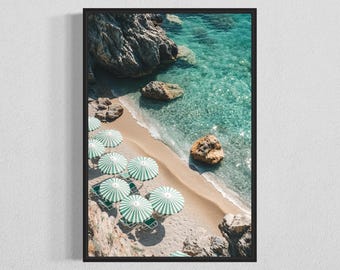 Beach Umbrellas Wall Art Coastal Decor Striped Umbrella Print Digital Download Beach Scene Art Summer Wall Decor Ocean Art Coast Home Decor