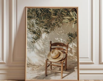 Mediterranean Chair Print: Coastal Still Life Art (Digital Download)