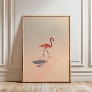 Tropische digitale Kunst, Flamingodruck, DIGITALER DOWNLOAD, Minimalvogelplakat, Küstentierwandkunst, modernes Flamingodekor