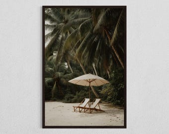 Tropical Coastal DIGITAL DOWNLOAD, Minimal Beach Umbrella Art, Modern Palm Print, Neutral Summer Poster
