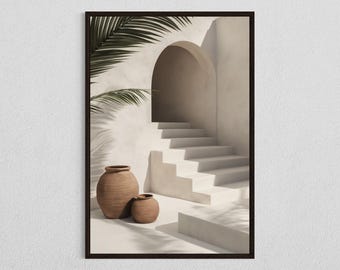 Mediterranean Staircase DIGITAL DOWNLOAD, Archway Wall Art, Minimalist Neutral Print, Boho Interior Decor