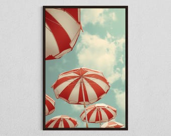 Bohemian Pastel Tassel Beach Umbrella, Coastal Deck Chair Wall Art, DIGITAL DOWNLOAD