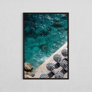 Black Beach Umbrella Art, DIGITAL DOWNLOAD, Coastal Ocean Photography, Beachside Wall Decor Print