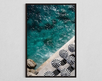 Black Beach Umbrella Art, DIGITAL DOWNLOAD, Coastal Ocean Photography, Beachside Wall Decor Print