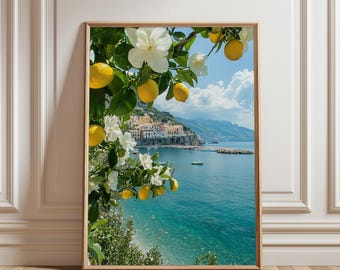 Impresión de limones de la Costa Amalfitana: Arte de Positano, Italia (Descarga digital)