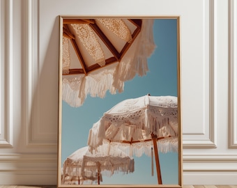 Boho Beach Umbrella Print: Macrame Parasol, Summer Sky (Digital Download)