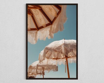 Boho Beach Umbrellas DIGITAL DOWNLOAD, Summer Sky Wall Art, Crochet Parasol Print