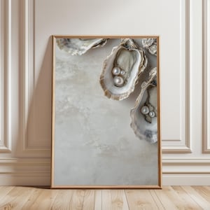 Oyster Digital Art Print, Shell Print, Elegant Beach Wall Decor, Photos Oysters, Bild Austern mit Perle, Coastal Digital Download