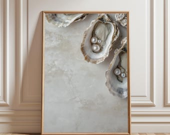 Oyster Pearl Digital Art Print: Elegant Coastal Wall Decor (Digital Download
