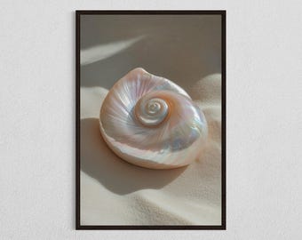 Iridescent Shell Mermaid Print: Minimalist Coastal Wall Art (Digital Download)
