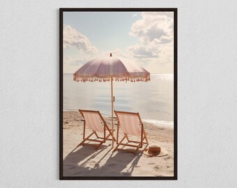 Bohemian Pastel Tassel Beach Umbrella, Coastal Deck Chair Wall Art, Summer Decor DIGITAL DOWNLOAD