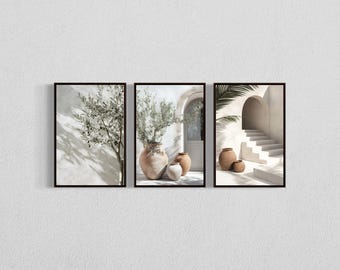 Mediterranean Olive Tree Pottery Prints, Neutral Archway Art Set (Digital Download)