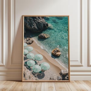 Beach Umbrella Print, Ocean Wall Art Download, Coastal Blue Umbrella Decor, Beach Scene Digital Print