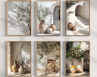 Mediterranean Gallery Wall Set, Olive Tree Lemon Prints, Coastal Neutral Art (Digital Download)