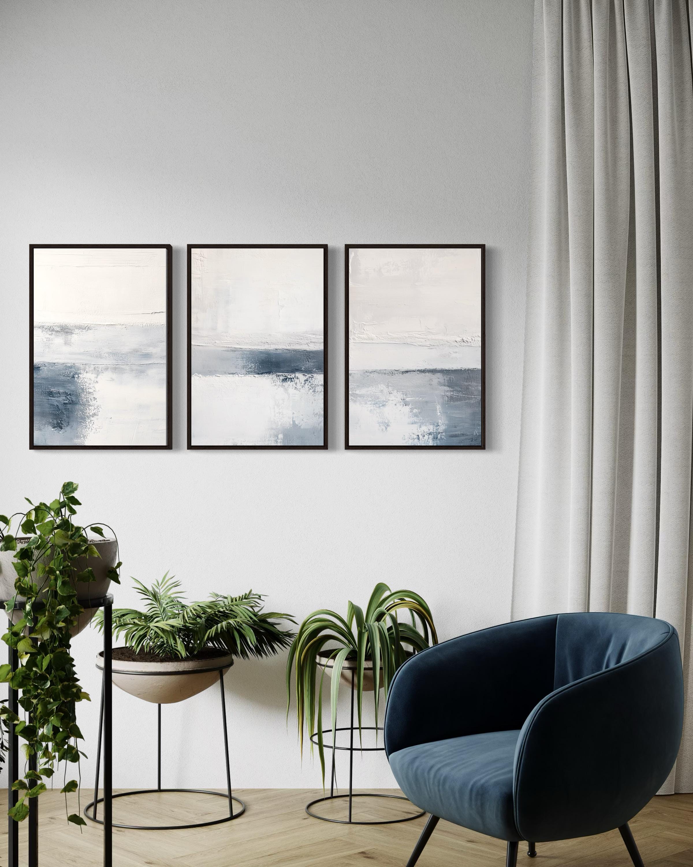 Set of 3 Minimalist Blue Abstract Prints ,modern Wall Art Digital ...