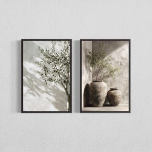 Mediterranean Olive Tree Wall Art Set, Neutral Pottery Decor, Minimal Rustic Prints, Digital Download