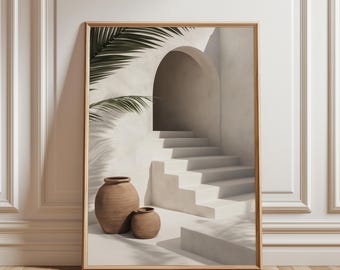 Mediterranean Staircase Art Print, Beige Archway, Neutral Decor, , DIGITAL DOWNLOAD