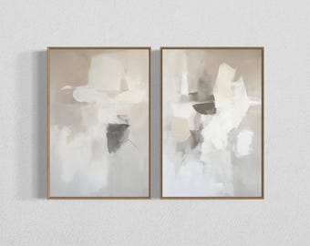Set of 2 Abstract White Shades Wall Art, Digital Prints, Minimalist Neutral Decor