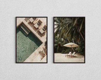 Tropical Minimalist DIGITAL DOWNLOAD, Coastal Luxury Wall Art, Beach Palm Print, Modern Pool Poster