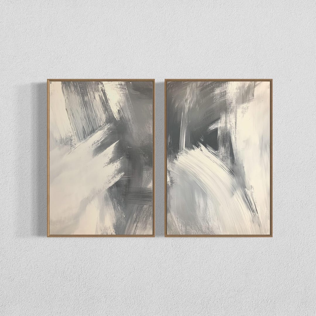Set of 2 Abstract Gray Prints Minimalist Wall Art Neutral Gray Art ...