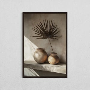Arte mural minimalista de cerámica, descarga digital, impresión de jarrón neutro, decoración moderna de cerámica de arcilla