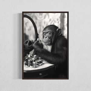Funny Chimpanzee Makeup Digital Print, Whimsical Animal Wall Art, Cute Monkey Illustration