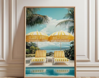 Yellow Striped Umbrella Print: Vibrant Poolside Patio Decor (Digital Download)