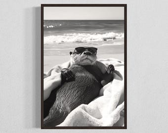 Lámina de nutria tomando el sol, decoración infantil playera y caprichosa (descarga digital)