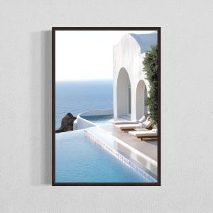 Santorini Poolside Print: Greek Island Coastal Art (Digital Download)