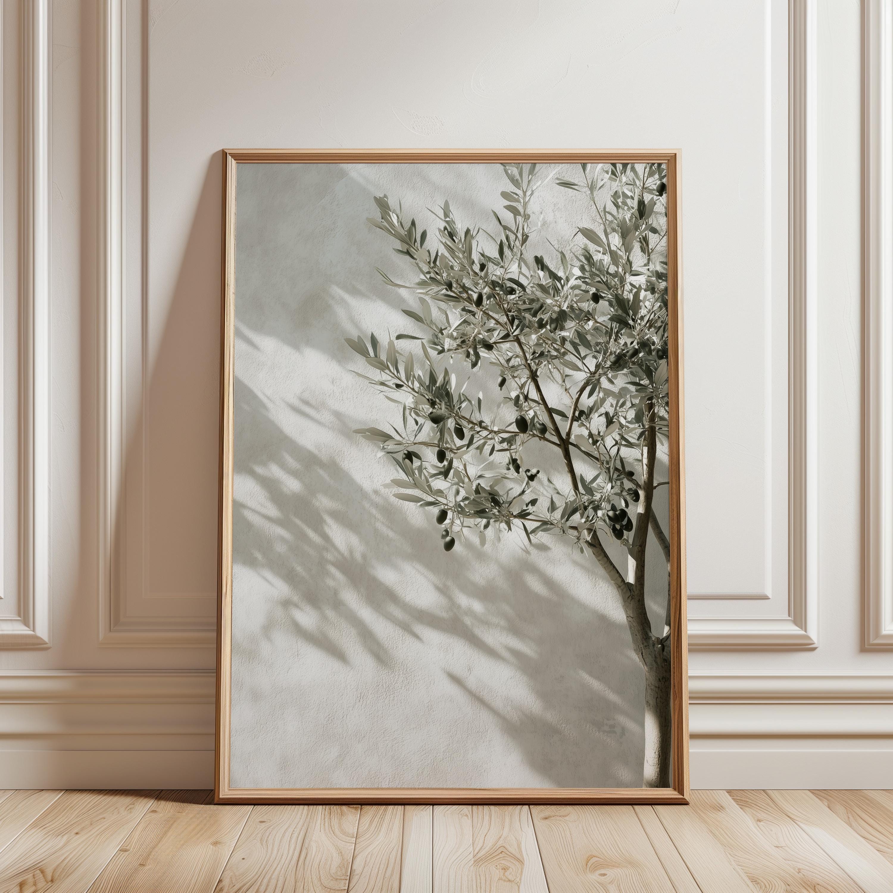 Olive Tree Shadow Print, Minimalist Mediterranean Art, Neutral Tree Wall Decor, Digital Download