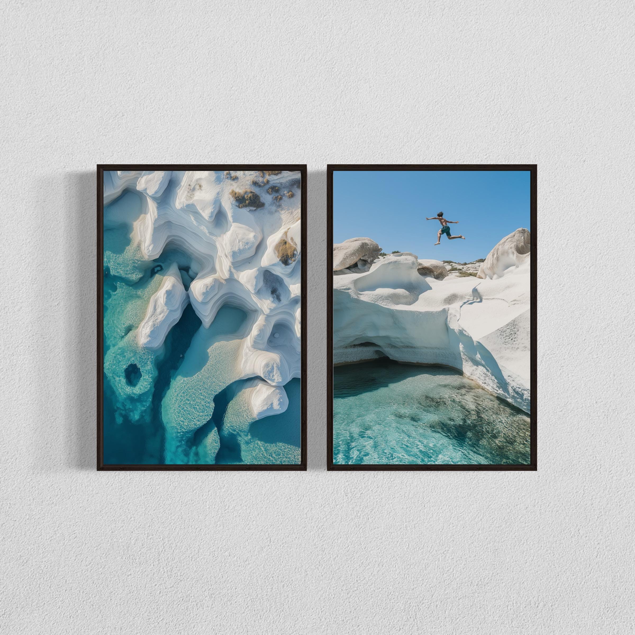 Set of 2 Sarakiniko Beach Prints Stunning Top View Digital Download Coastal Art Greek Island Decor Milos Greece Wall Art Summer Beach Decor