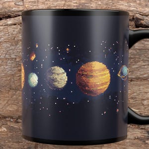 Solar System Pixel Art Mug - Retro Space Design, Perfect for Planet Lovers, Astronomers, Gifts for Space Enthusiasts, Home Decor, Holiday