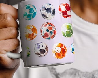 Watercolor Soccer Ball Mug, Artistic Football Coffee Cup, Sports Lover Gift, Unique Soccer Art Mug for Players, Coaches & Fans