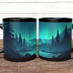 Aurora Borealis Mug, Ceramic Northern Lights Coffee Cup, Arctic Astronomer Gift, 11oz Polar Lights Winter Tea Mug, Artistic Mug