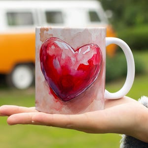 Big Red Heart Ceramic Mug, Love Mugs, Gift for Her, Coffee Lover Mug, Red Heart, Romantic Gift Idea, Mojo Mugs, Ceramic Mug 11 oz, 15 oz
