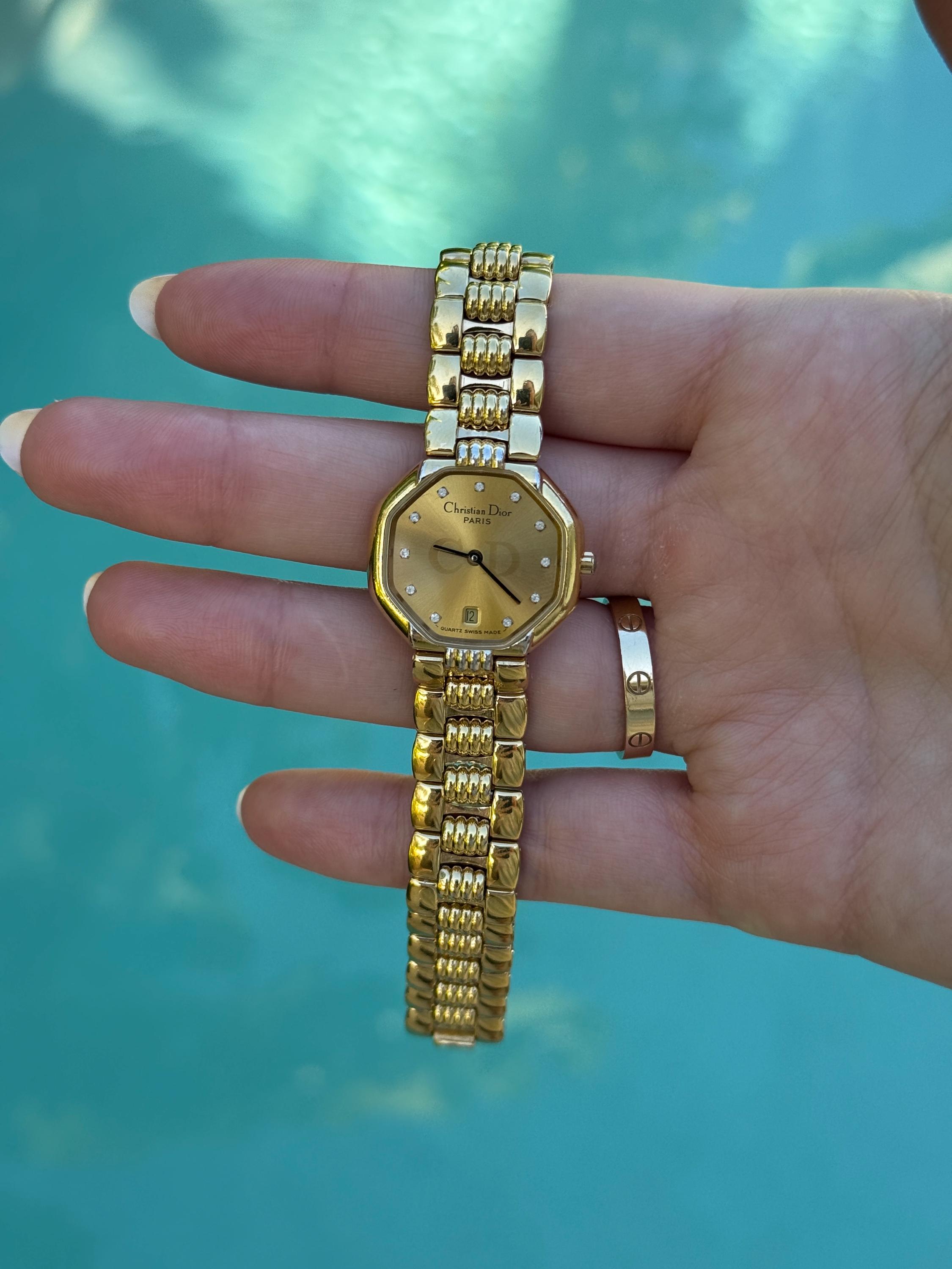 AUTHENTIC VINTAGE DIOR GOLD WATCH RARE CHRISTIAN DIOR Octagon Watches 25.154 Gold Plated/Gold  main image 2