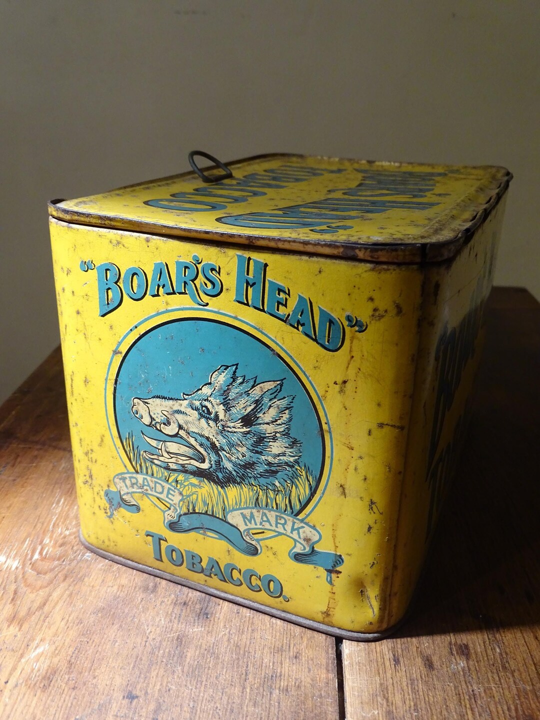 Antique Tin - Boar's Head Counter Top Tobacco Tin - Pritchard and Burton  Circa 1900