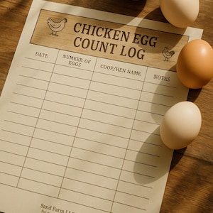 Registro de conteo de huevos de gallina imprimible / Registro de huevos de granja rústica / Hoja de registro de gallinero de traspatio / Descarga de PDF de granja