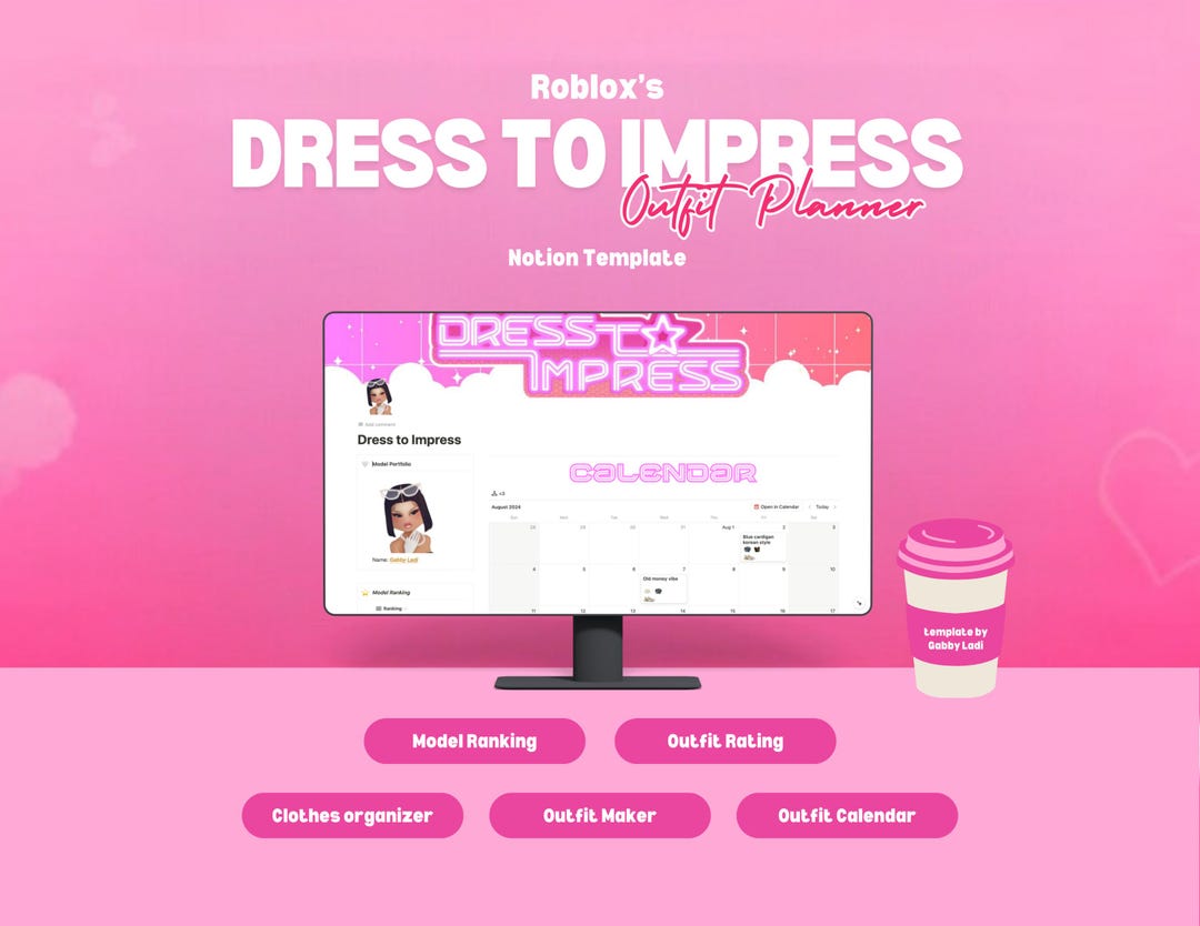 Notion Outfit Planner Template: Roblox #39 s Dress to Impress Style Etsy