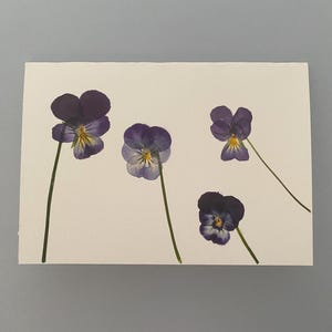 Biglietto di auguri fatto a mano - fiori veri pressati - 4 viole