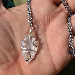 Clear Quartz Arrowhead Necklace | Wire Wrapped Natural Crystal Pendant | Healing Energy Jewelry for Men & Women
