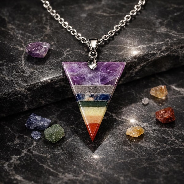 7 Chakra Pendant Necklace with Chain | Natural Crystal Chakra Necklace | Reiki Healing Jewelry | Spiritual Gift for Women